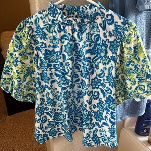 Floral Blue and Green Blouse